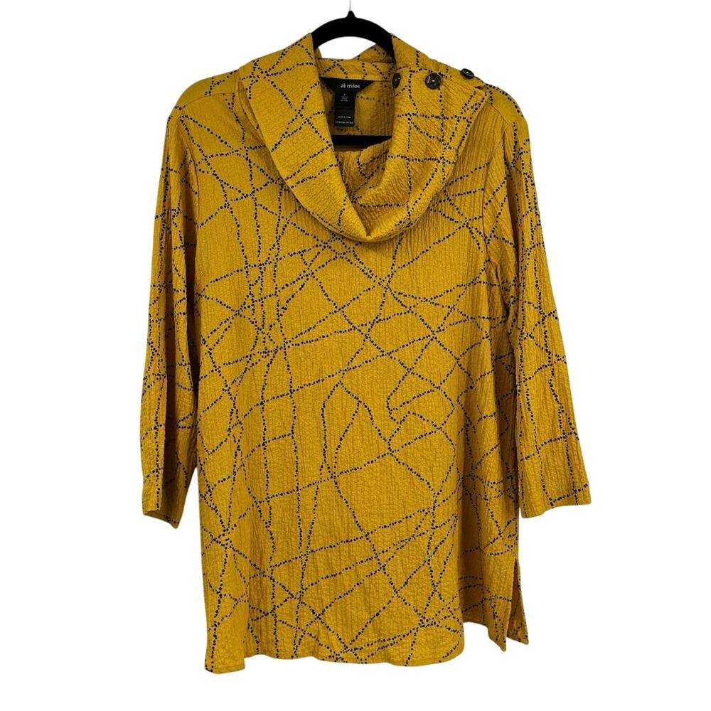 Ali Miles Mustard Yellow Black Print Art to Wear Lagenlook Layered Tunic Large